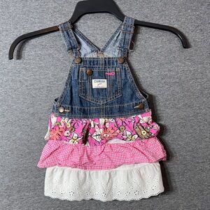 OshKosh B'gosh Denim Overall with Pink Floral Ruffles 3t
